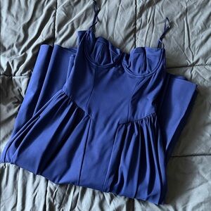 House of CB Samaria Corset Flare Dress in Navy Blue